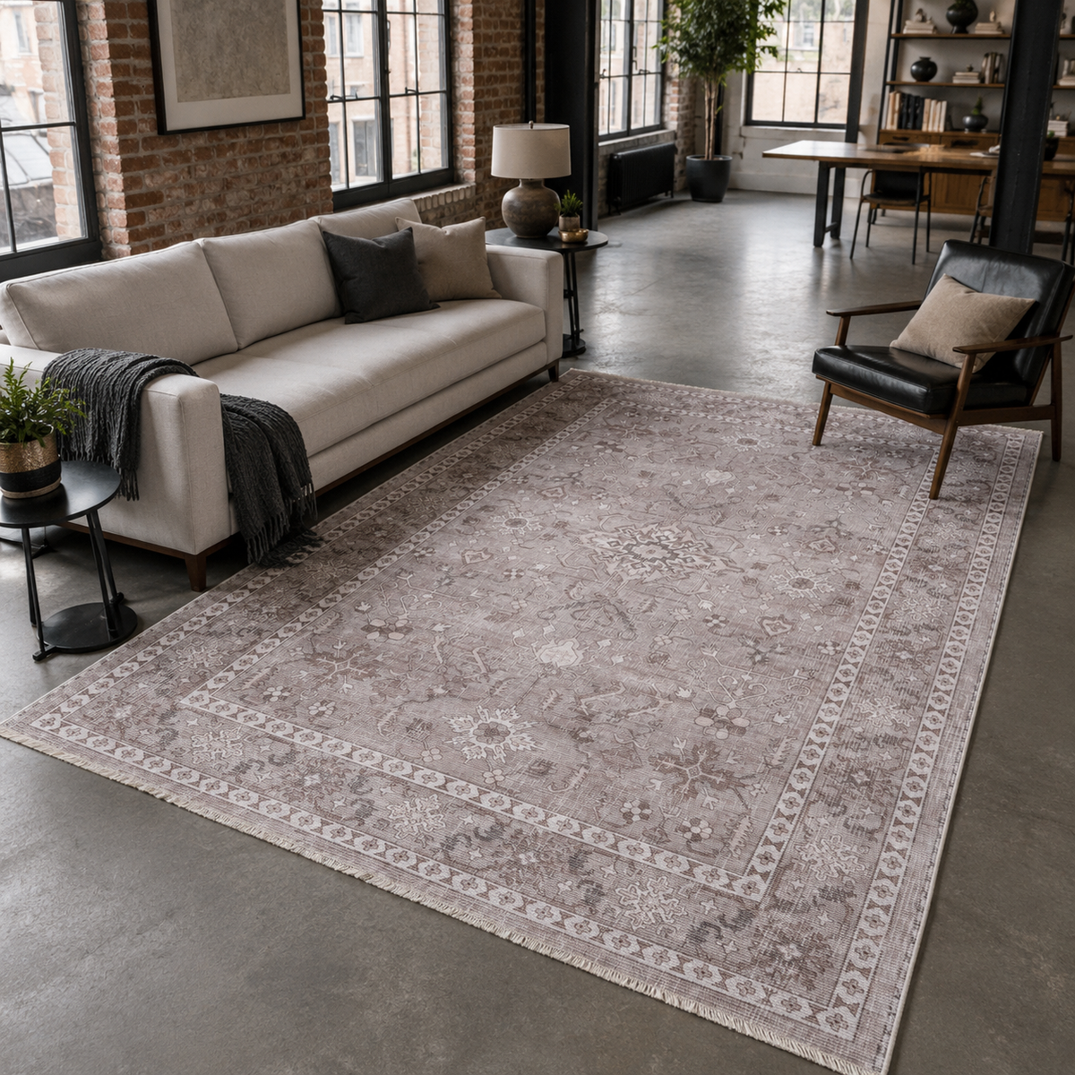 Tapis Ethnique Vintage Gris Lavable Aria, vue 10