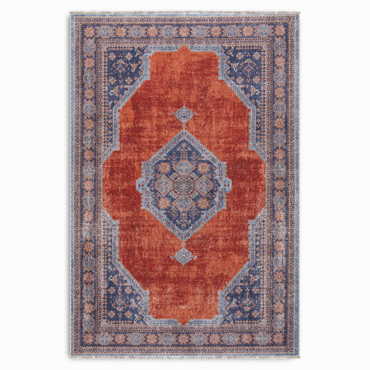 Détail du motif du tapis ethnique vintage bleu marine lavable Lola
