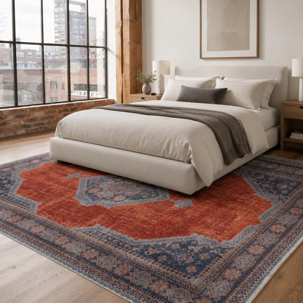 Tapis Ethnique Vintage Bleu Marine Lavable Lola, vue 5
