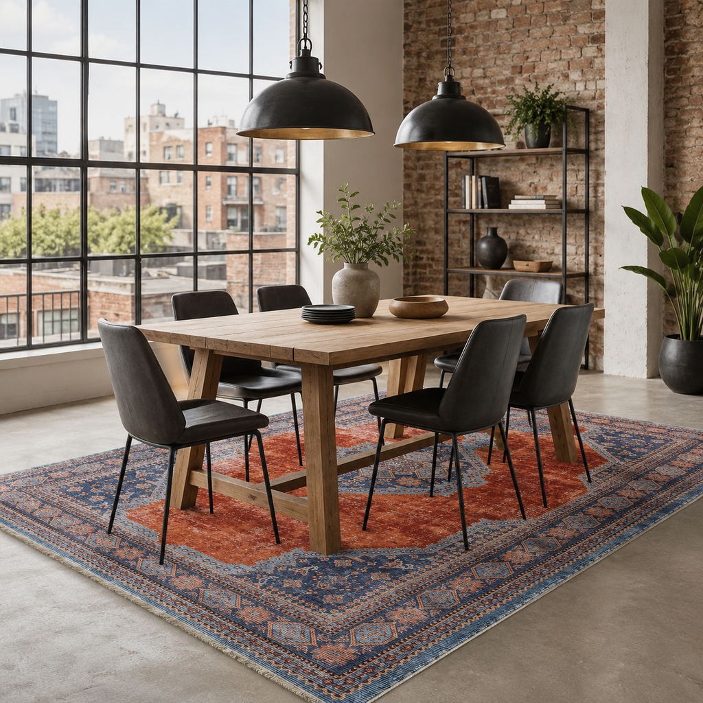 Tapis Ethnique Vintage Bleu Marine Lavable Lola, vue 6
