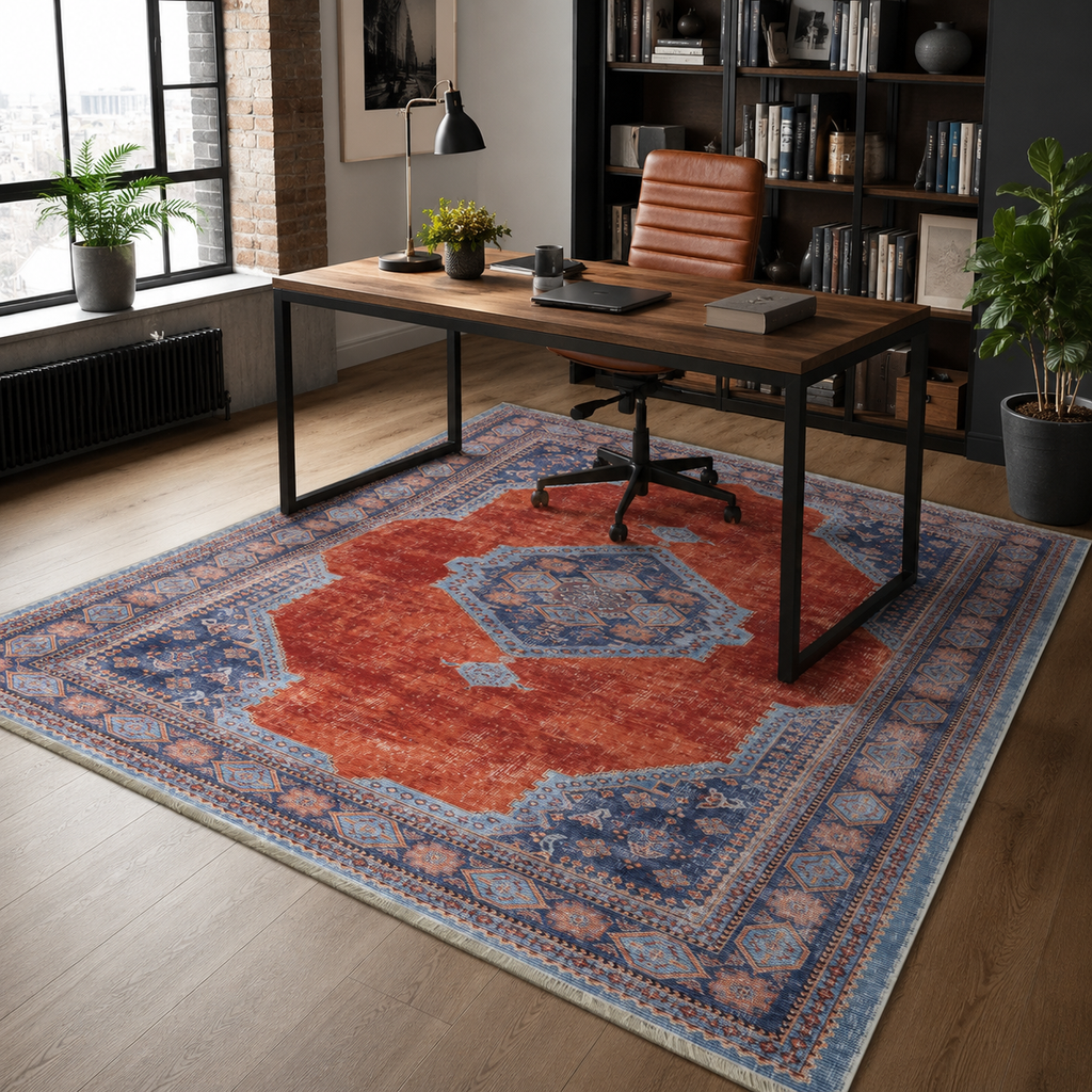 Tapis Ethnique Vintage Bleu Marine Lavable Lola, vue 7