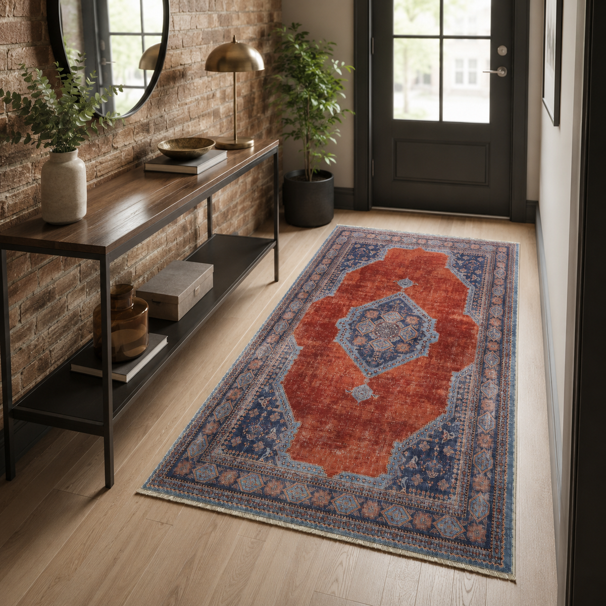 Tapis Ethnique Vintage Bleu Marine Lavable Lola, vue 9