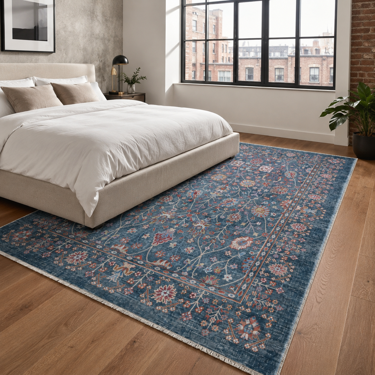 Tapis Ethnique Vintage Bleu Marine Lavable Héloïse, vue 5