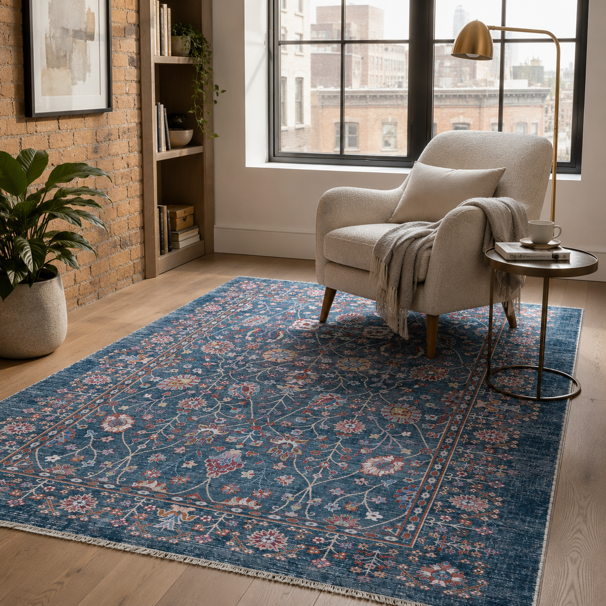 Tapis Ethnique Vintage Bleu Marine Lavable Héloïse, vue 8