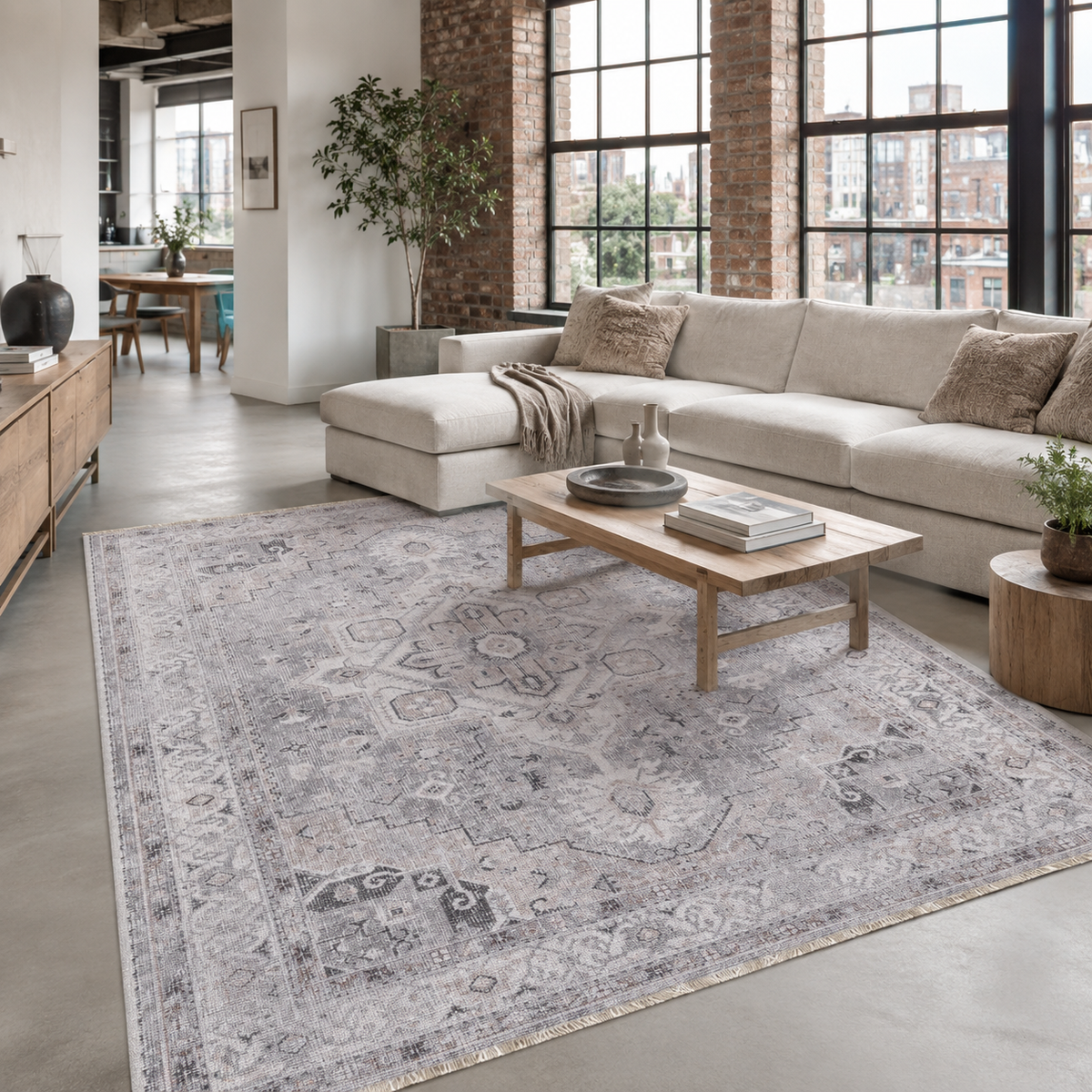 Tapis Ethnique Vintage Gris Lavable Yasmine, vue 3