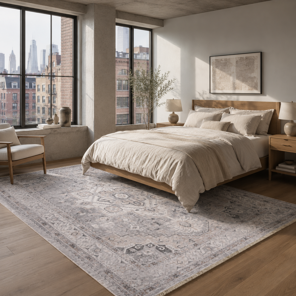 Tapis Ethnique Vintage Gris Lavable Yasmine, vue 4
