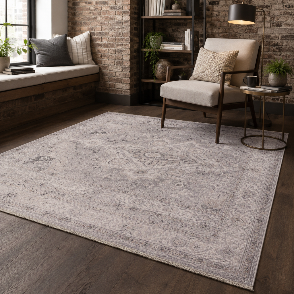 Tapis Ethnique Vintage Gris Lavable Yasmine, vue 7