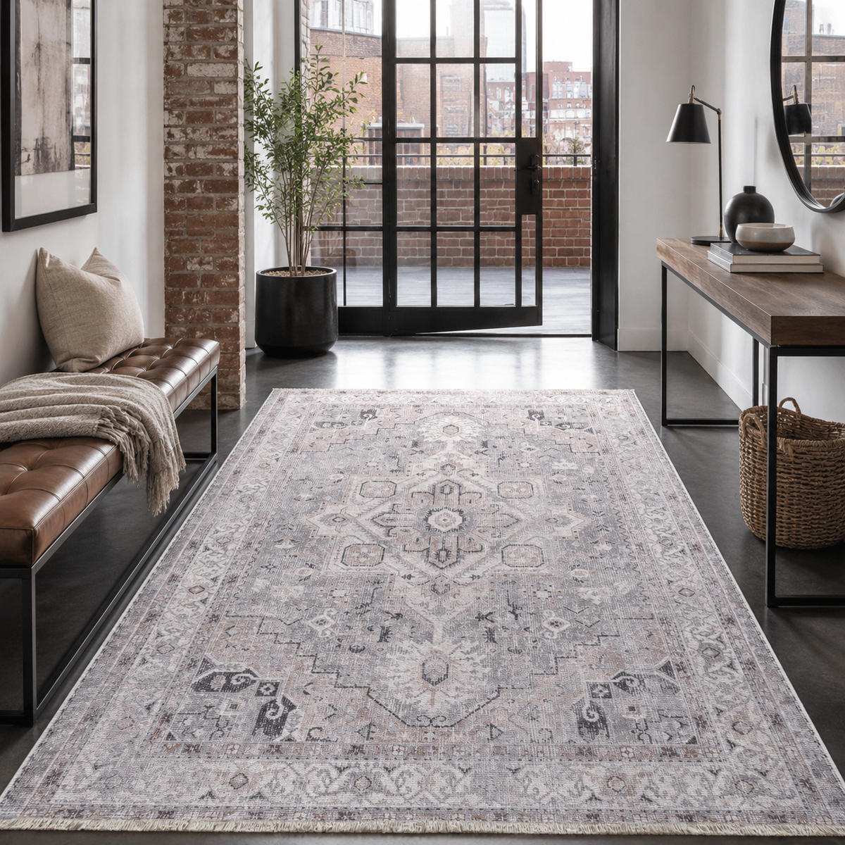 Tapis Ethnique Vintage Gris Lavable Yasmine, vue 8