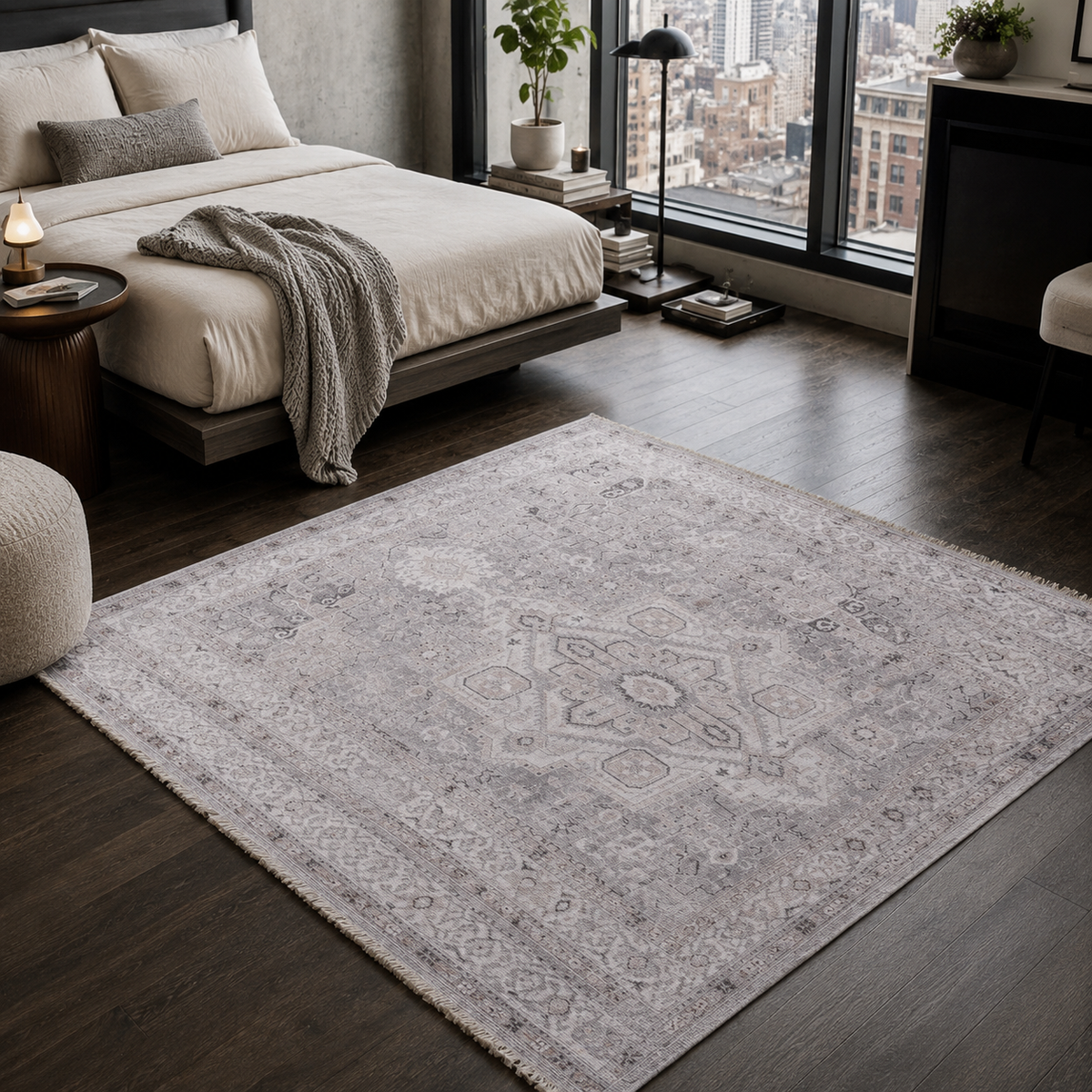 Tapis Ethnique Vintage Gris Lavable Yasmine, vue 10