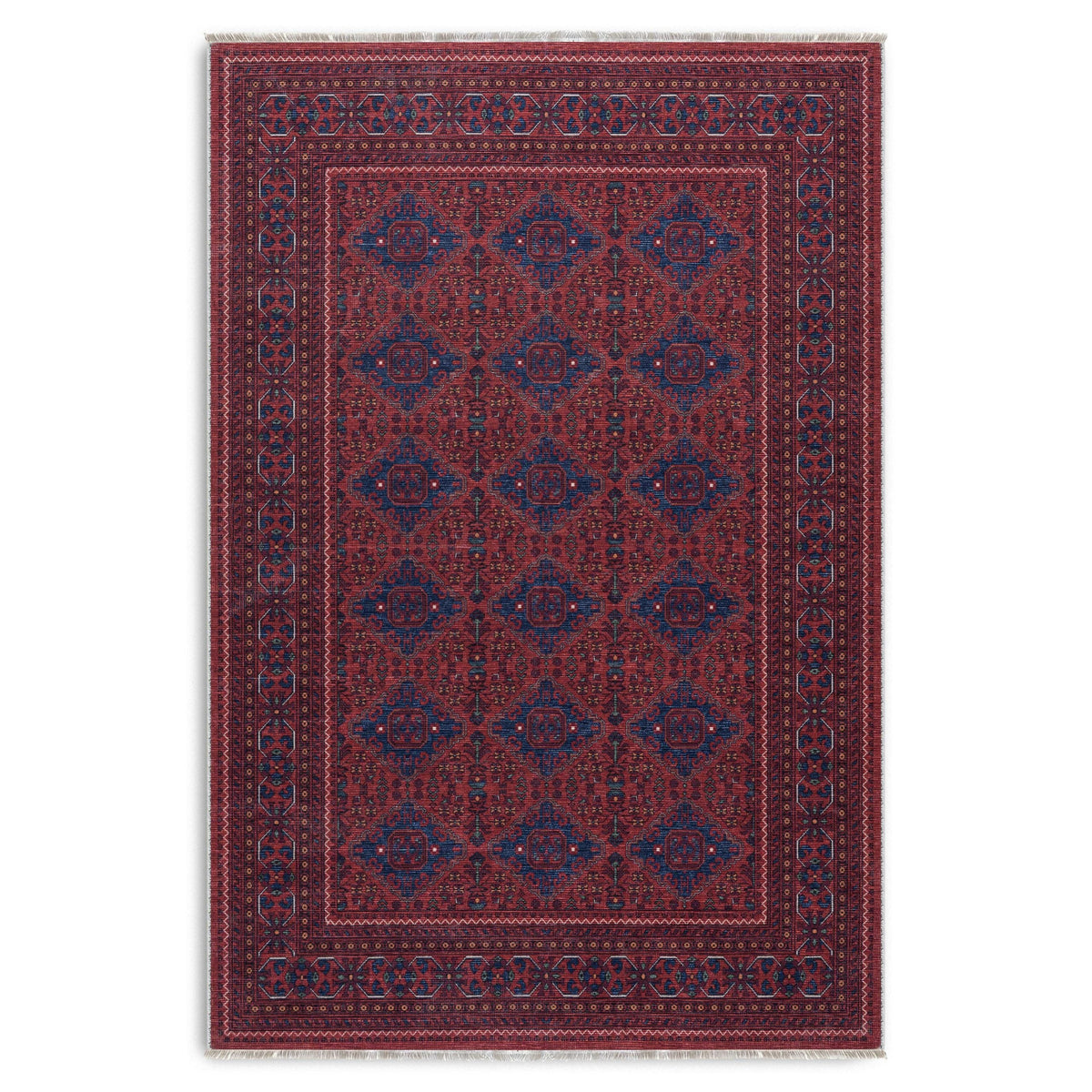 Détail du motif du tapis ethnique vintage bordeaux lavable Acacia