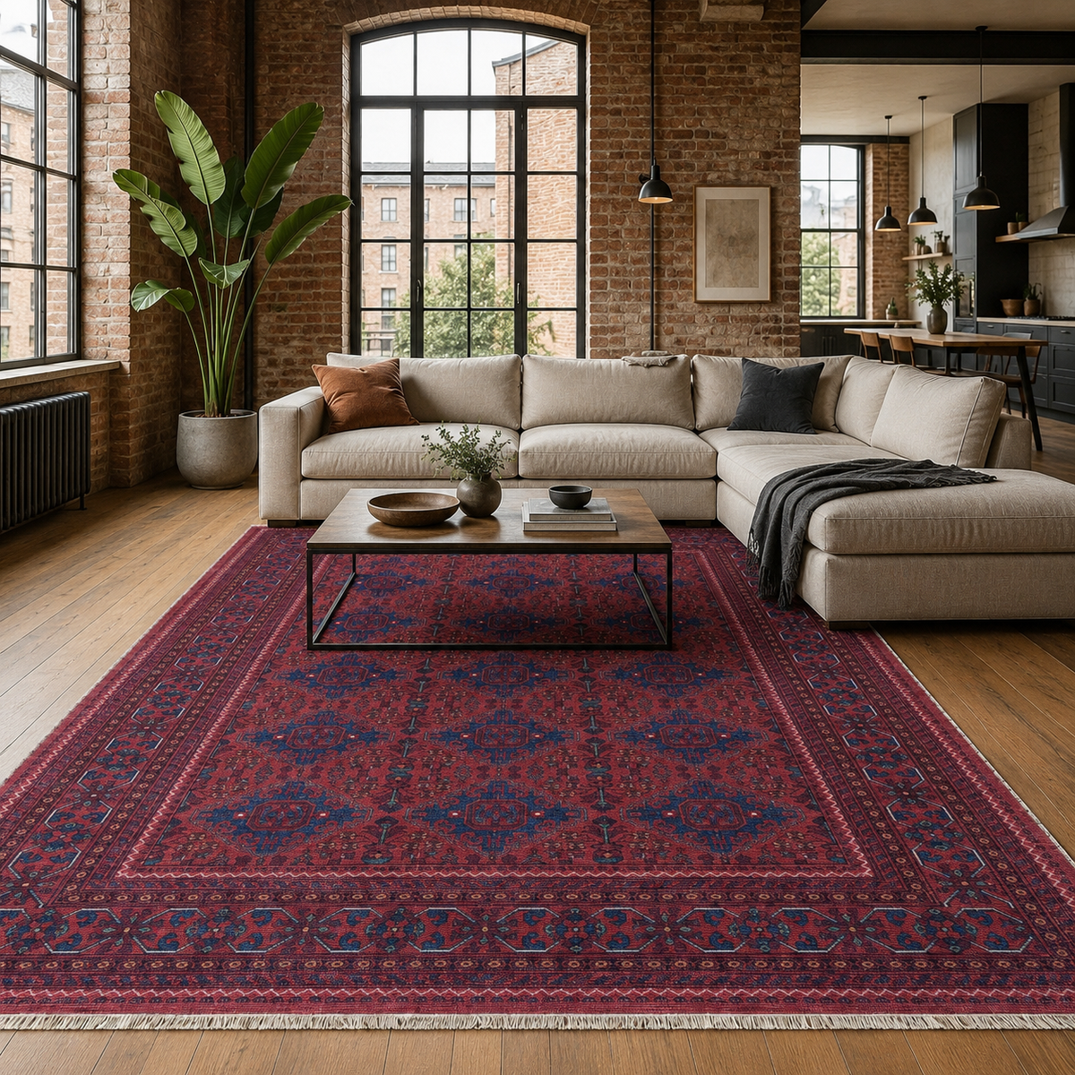 Tapis Ethnique Vintage Bordeaux Lavable Acacia, vue 3