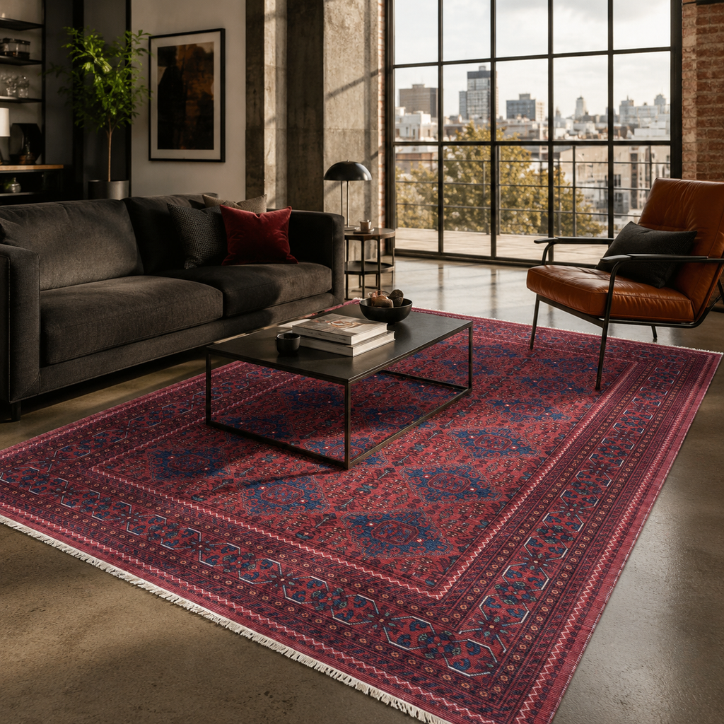 Tapis Ethnique Vintage Bordeaux Lavable Acacia, vue 4