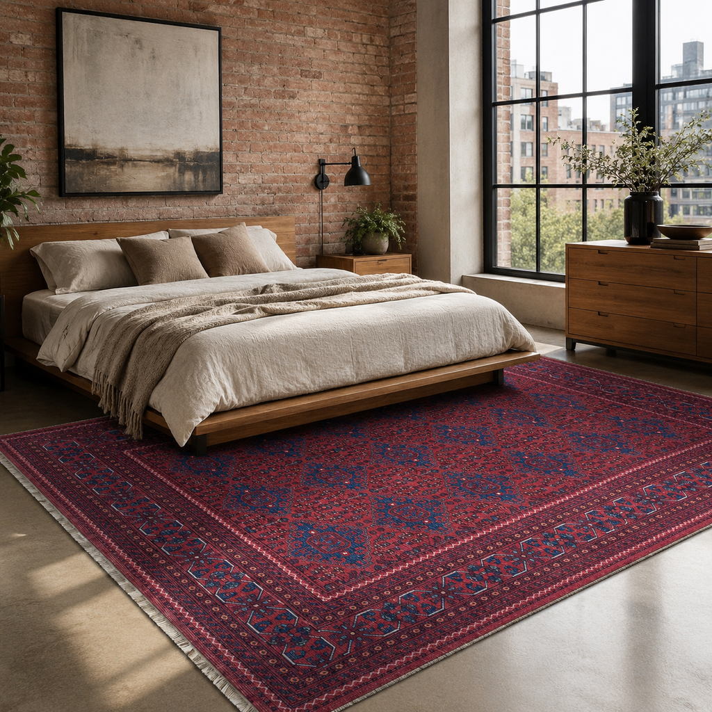 Tapis Ethnique Vintage Bordeaux Lavable Acacia, vue 5