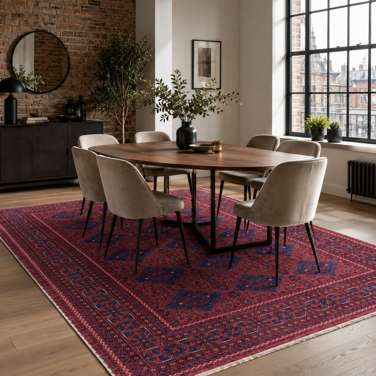 Tapis Ethnique Vintage Bordeaux Lavable Acacia, vue 6