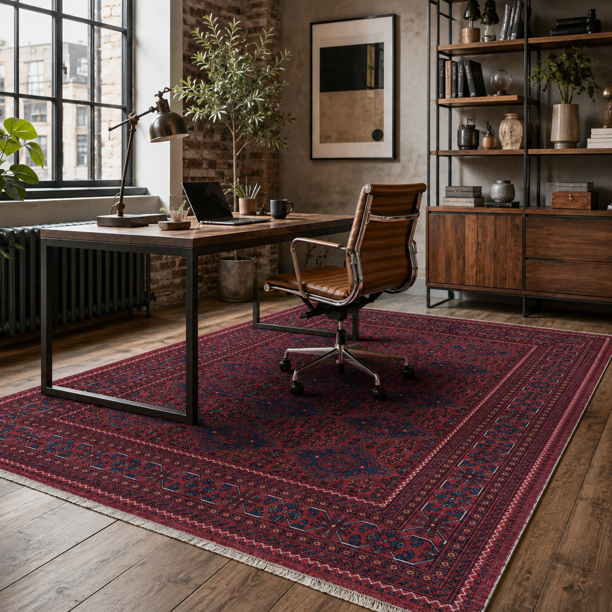 Tapis Ethnique Vintage Bordeaux Lavable Acacia, vue 7