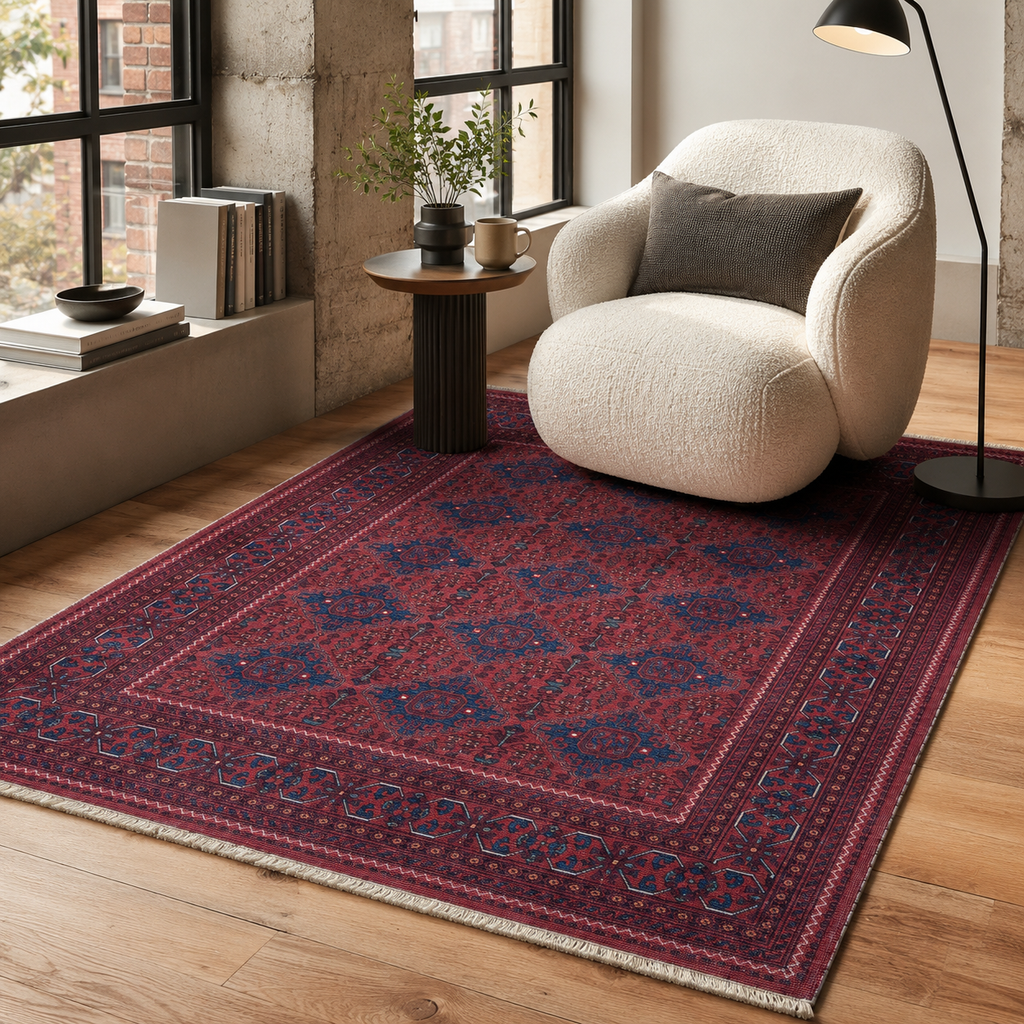 Tapis Ethnique Vintage Bordeaux Lavable Acacia, vue 8