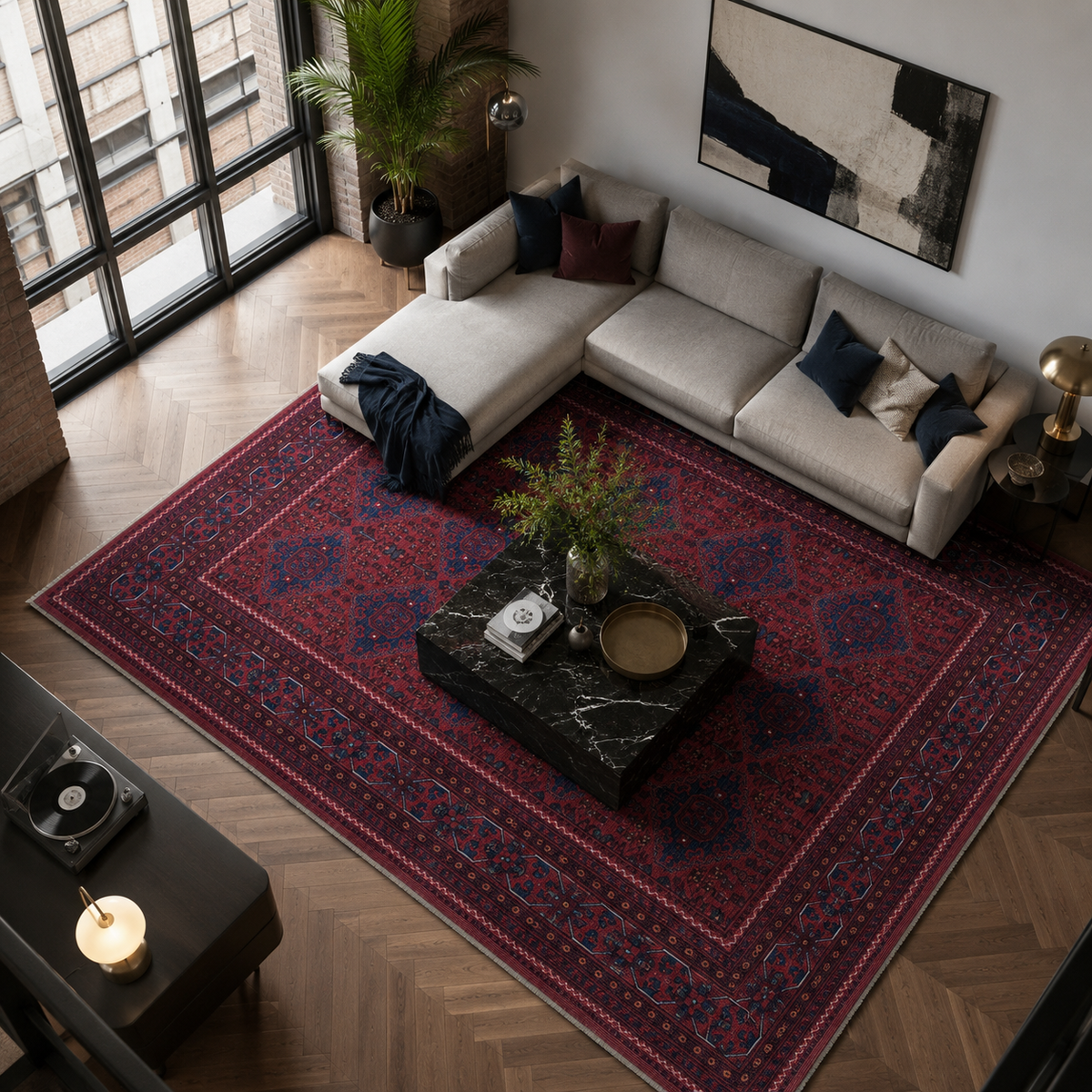 Tapis Ethnique Vintage Bordeaux Lavable Acacia, vue 9