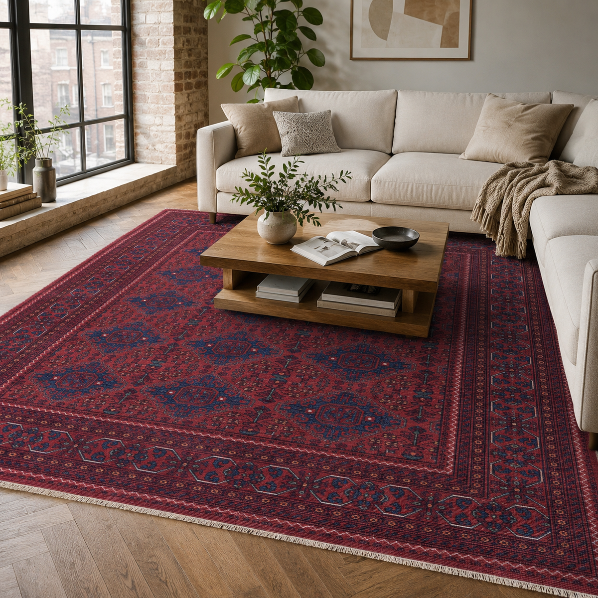 Tapis Ethnique Vintage Bordeaux Lavable Acacia, vue 10