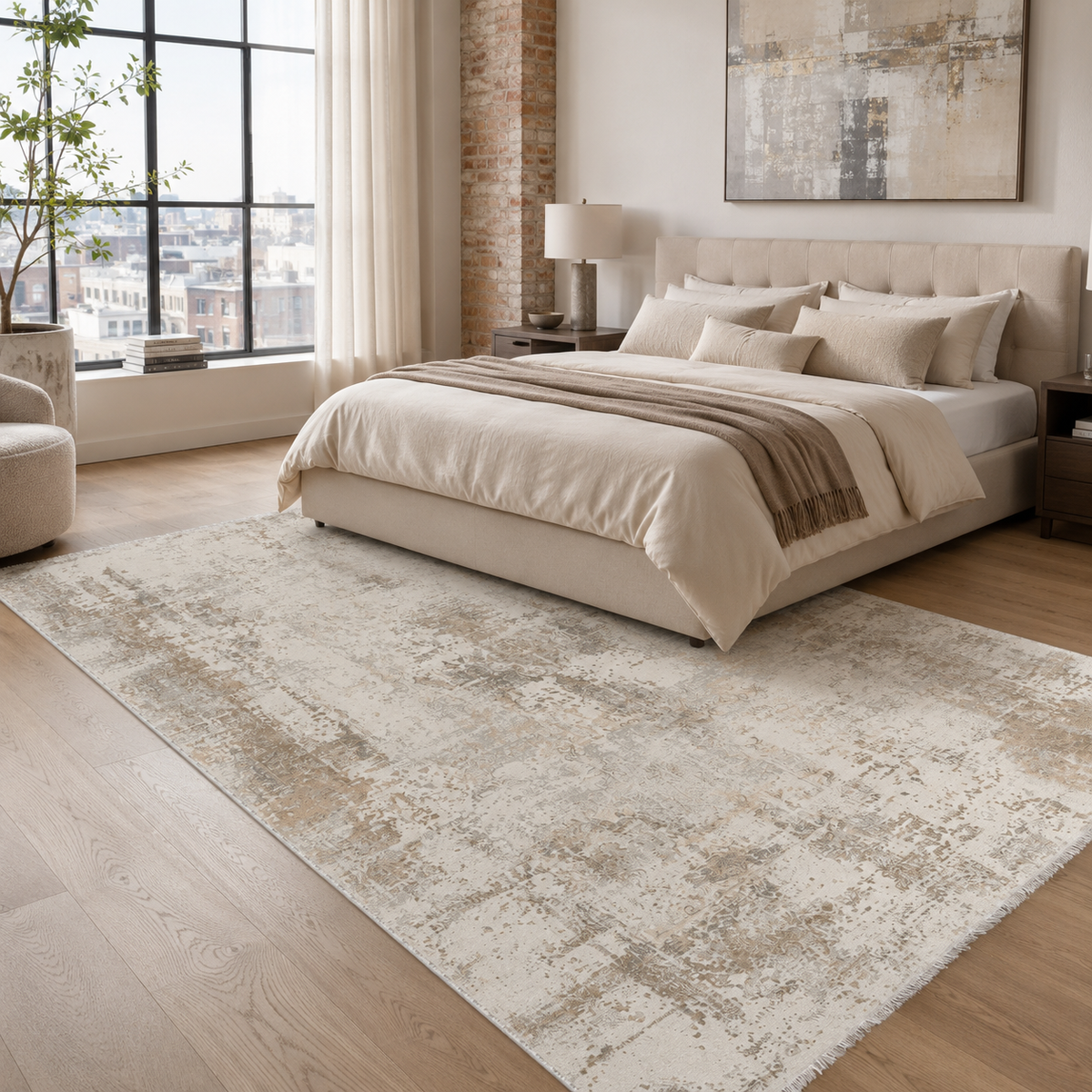 Tapis Ethnique Vintage Bleu Marine Lavable Amina, vue 4
