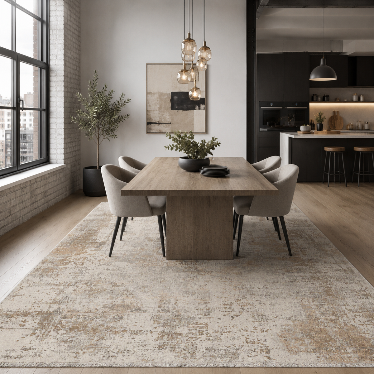 Tapis Ethnique Vintage Bleu Marine Lavable Amina, vue 5