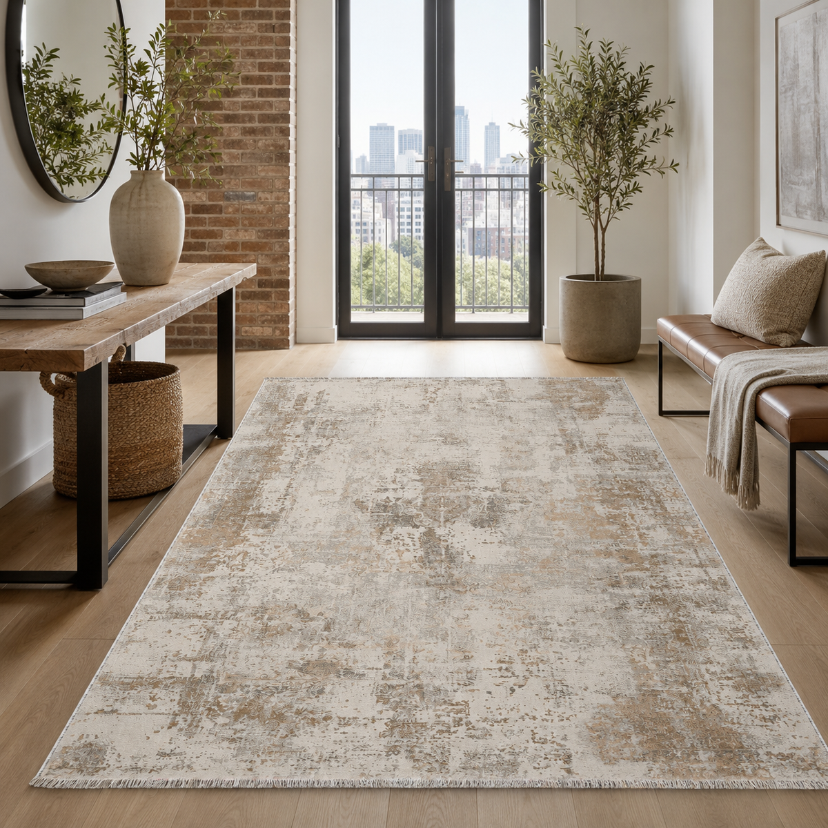 Tapis Ethnique Vintage Bleu Marine Lavable Amina, vue 8
