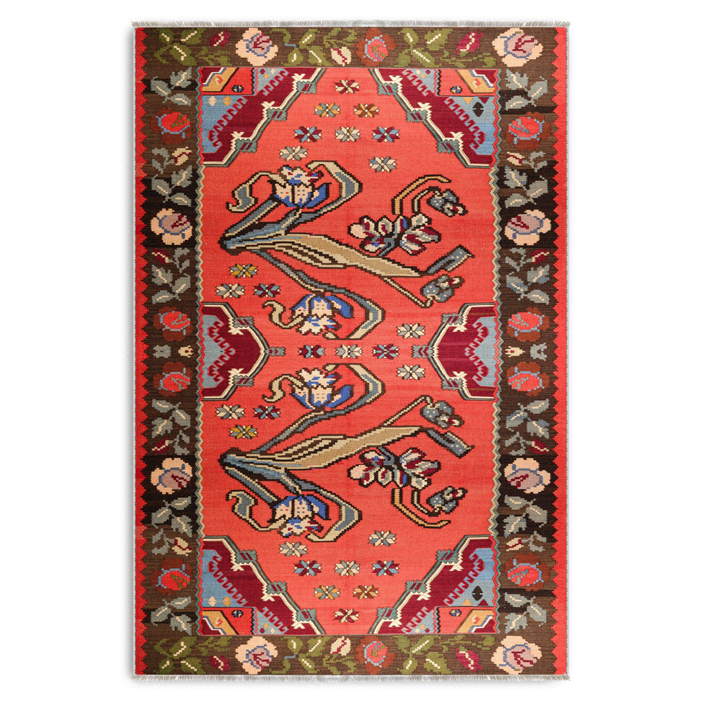 Détail du motif du tapis ethnique vintage bordeaux lavable Lior
