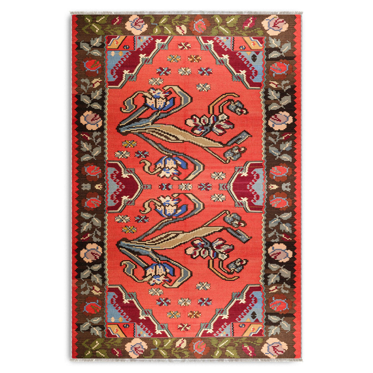 Détail du motif du tapis ethnique vintage bordeaux lavable Lior