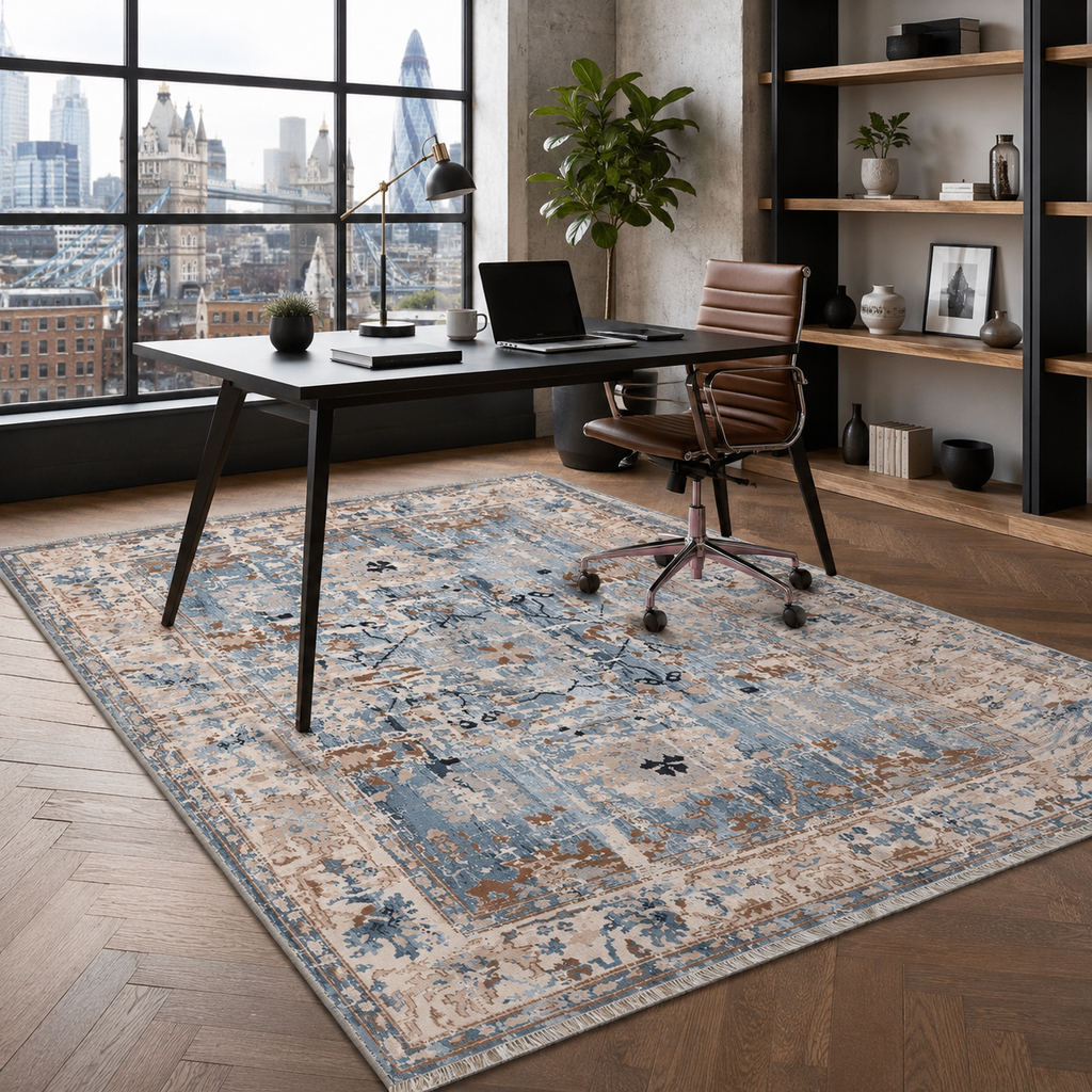 Tapis Ethnique Vintage Bleu Marine Lavable Amaya, vue 7