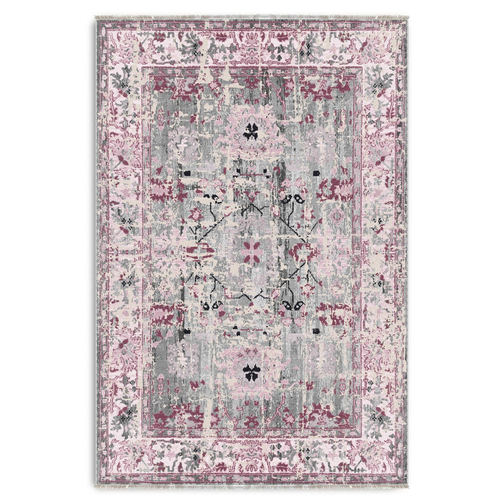 Détail du motif du tapis ethnique vintage bleu marine lavable Acacia
