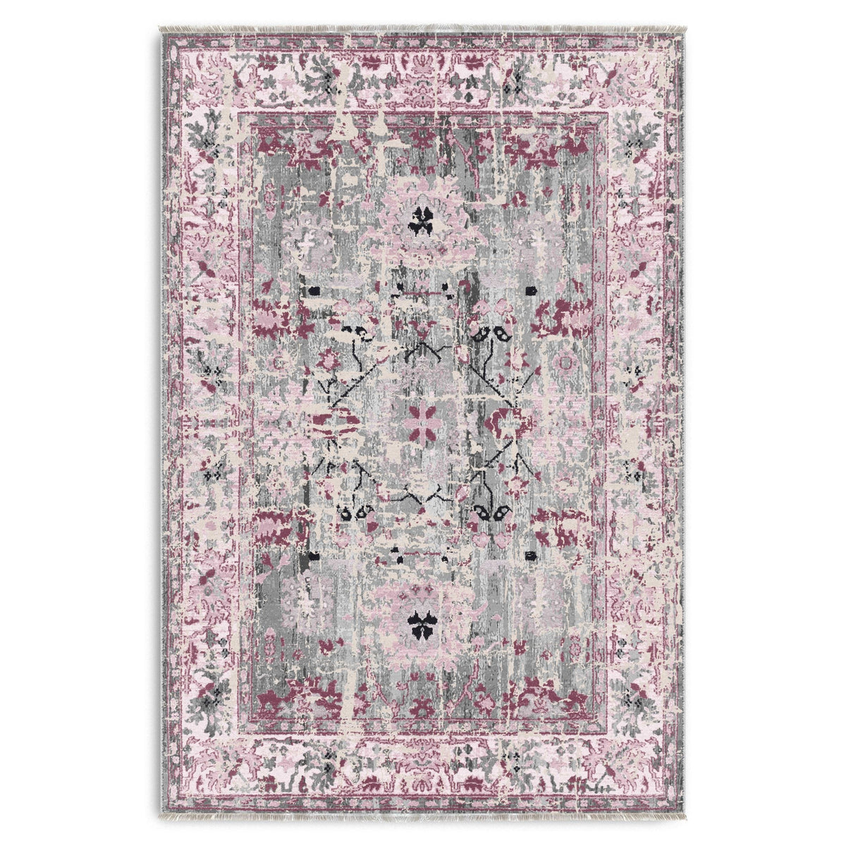 Détail du motif du tapis ethnique vintage bleu marine lavable Acacia