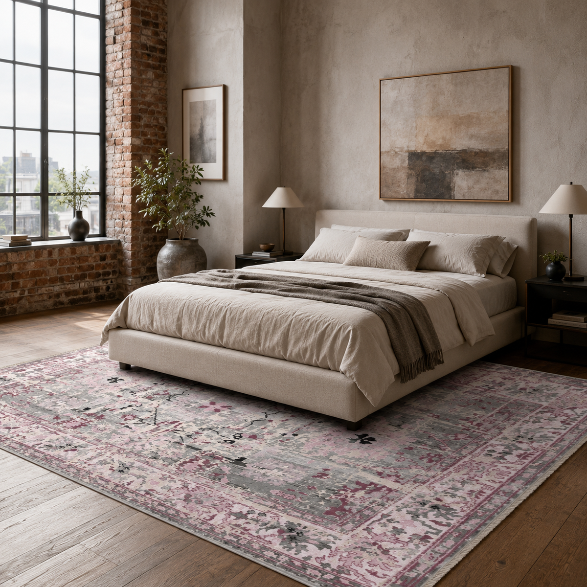 Tapis Ethnique Vintage Bleu Marine Lavable Acacia, vue 4