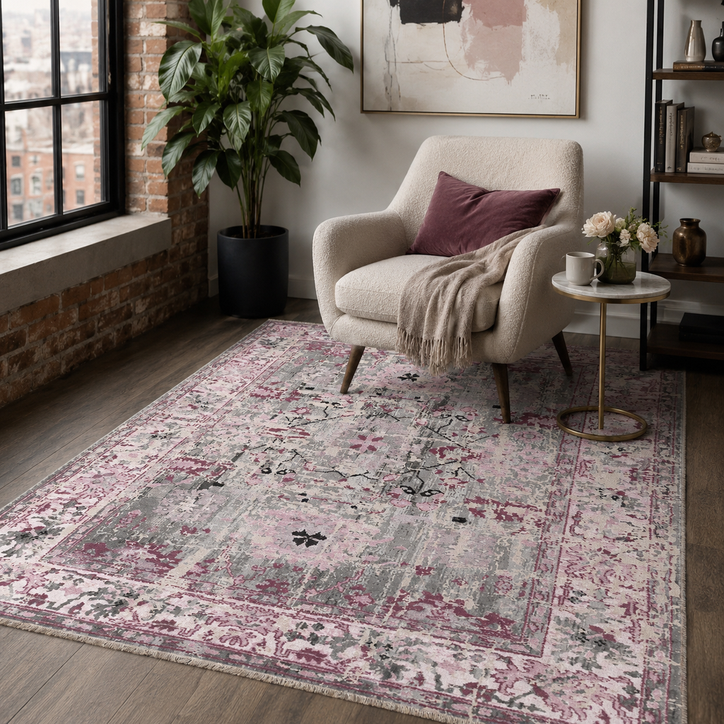 Tapis Ethnique Vintage Bleu Marine Lavable Acacia, vue 7