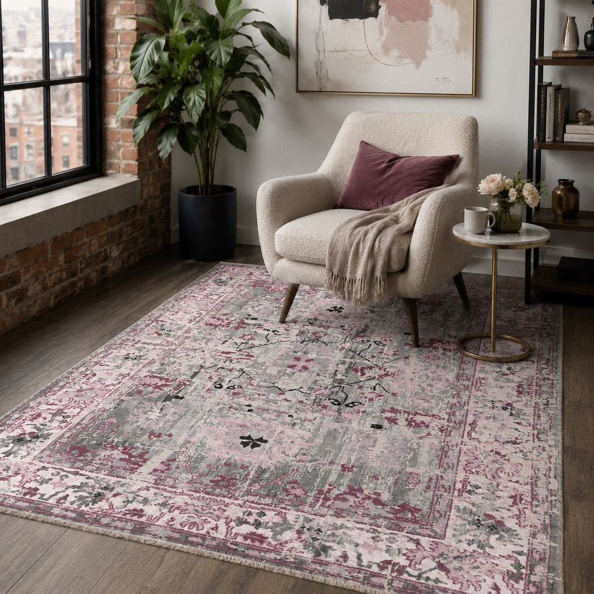 Tapis Ethnique Vintage Bleu Marine Lavable Acacia, vue 7