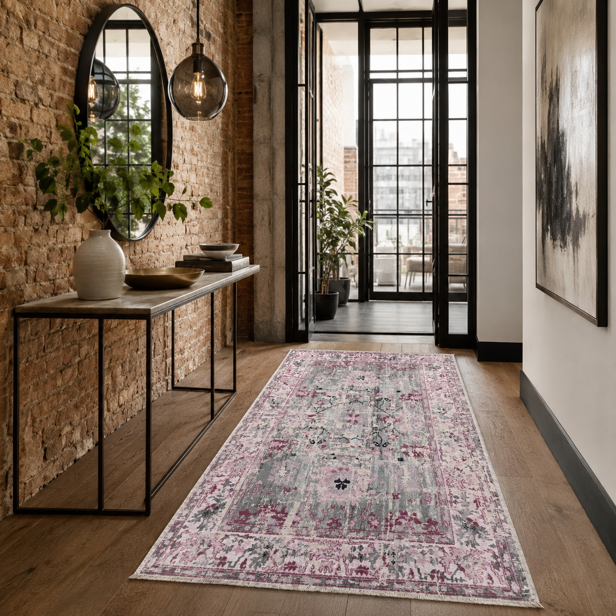 Tapis Ethnique Vintage Bleu Marine Lavable Acacia, vue 8