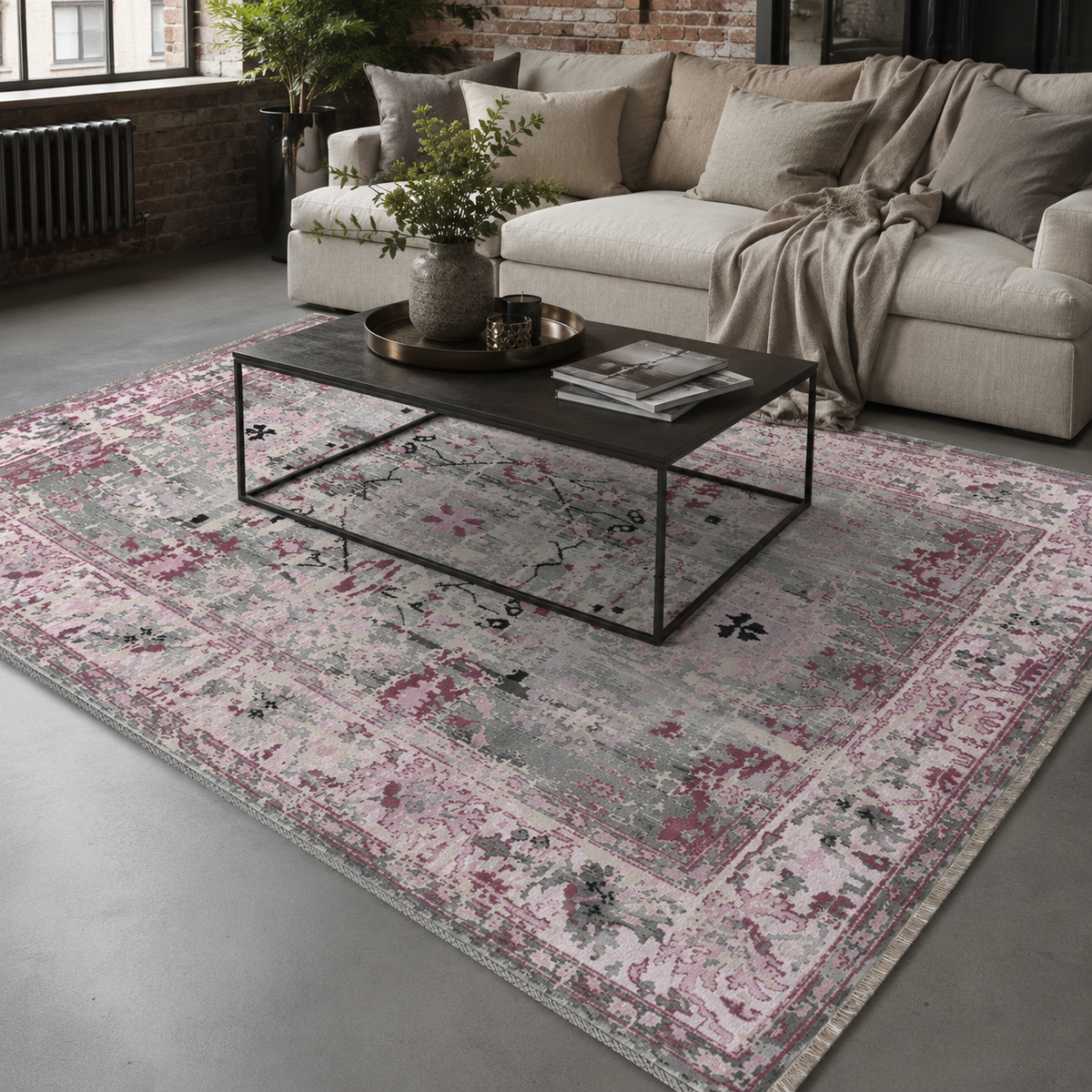 Tapis Ethnique Vintage Bleu Marine Lavable Acacia, vue 10