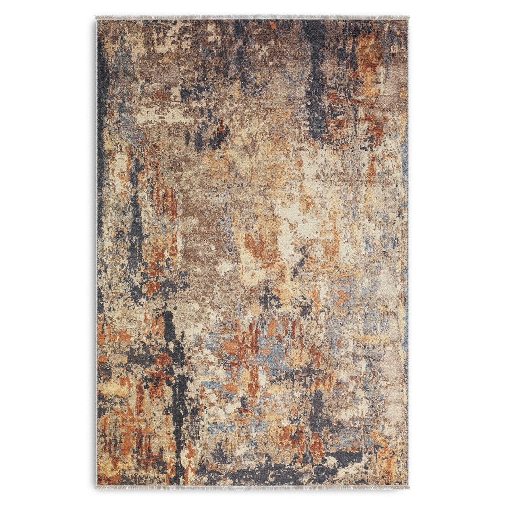 Détail du motif du tapis ethnique vintage bleu marine lavable Faustine