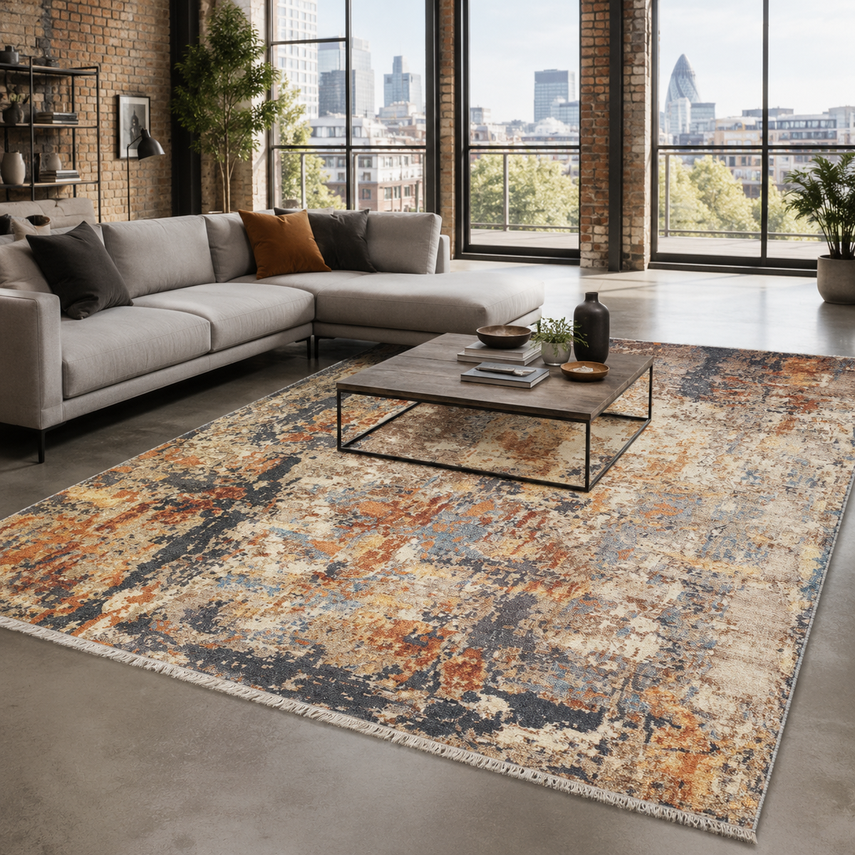 Tapis Ethnique Vintage Bleu Marine Lavable Faustine, vue 3