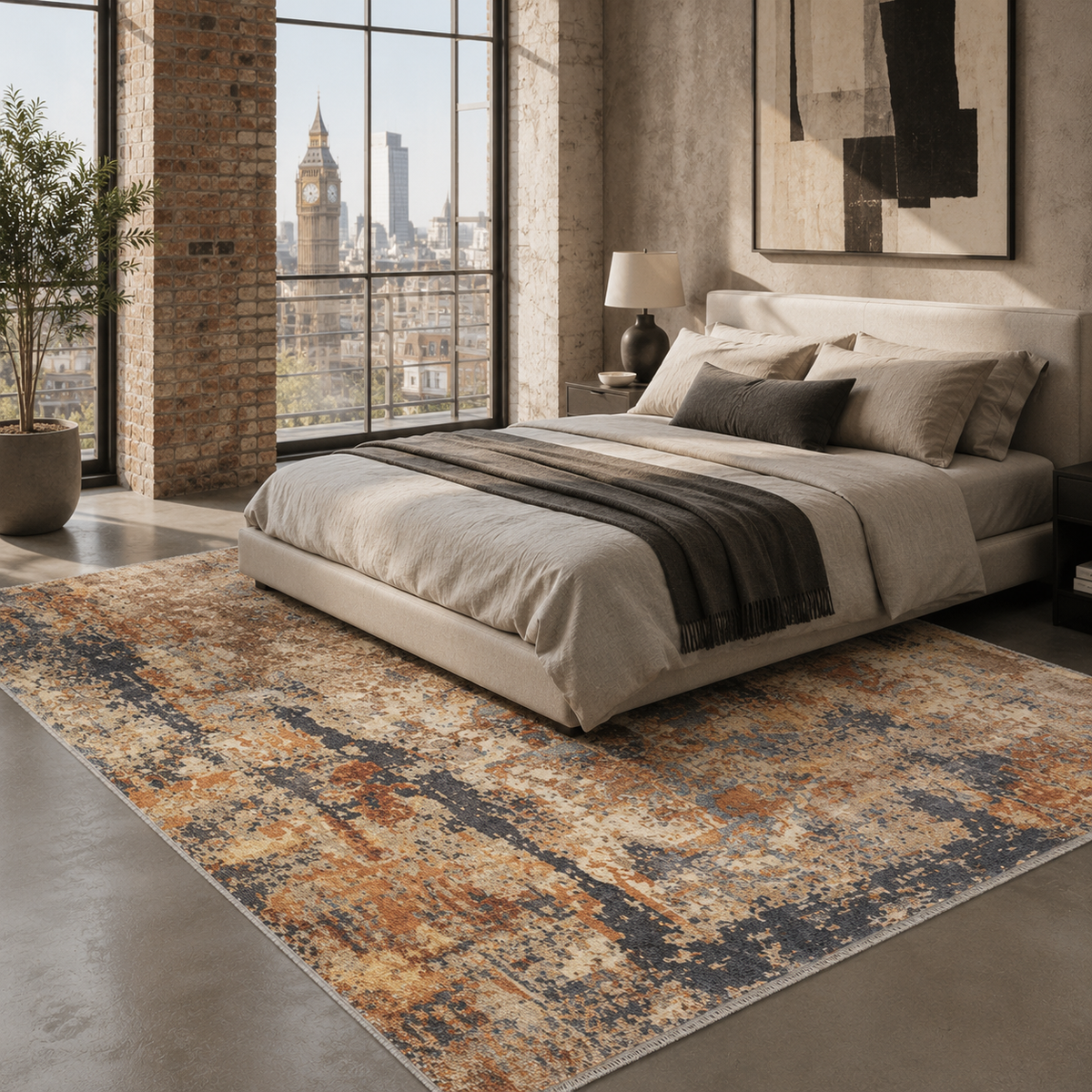 Tapis Ethnique Vintage Bleu Marine Lavable Faustine, vue 5