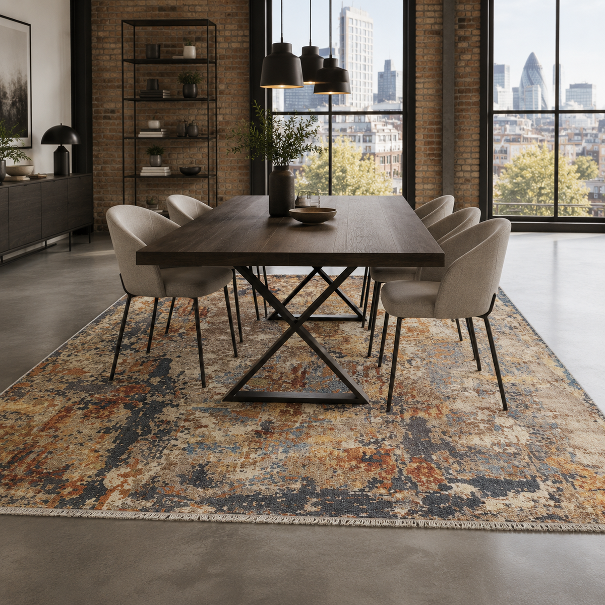 Tapis Ethnique Vintage Bleu Marine Lavable Faustine, vue 6