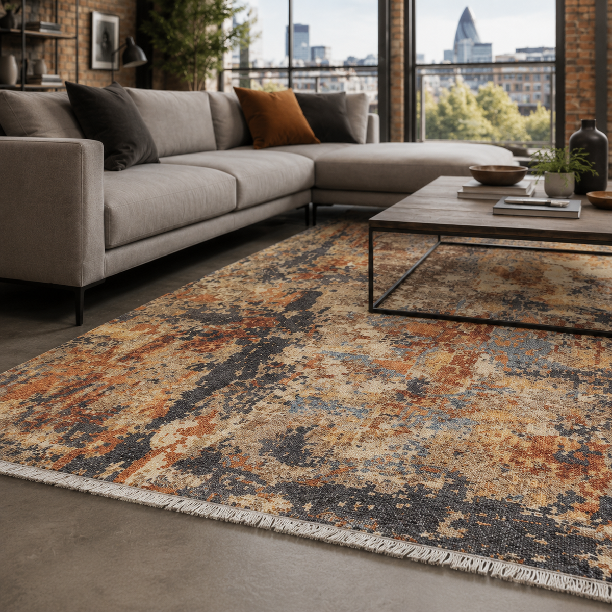 Tapis Ethnique Vintage Bleu Marine Lavable Faustine, vue 10