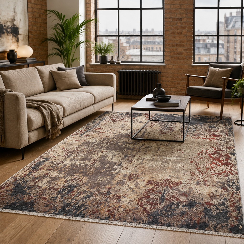 Tapis Ethnique Vintage Bleu Marine Lavable Léonie, vue principale