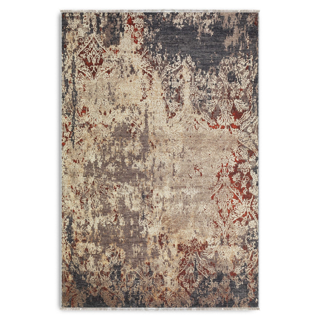 Détail du motif du tapis ethnique vintage bleu marine lavable Léonie