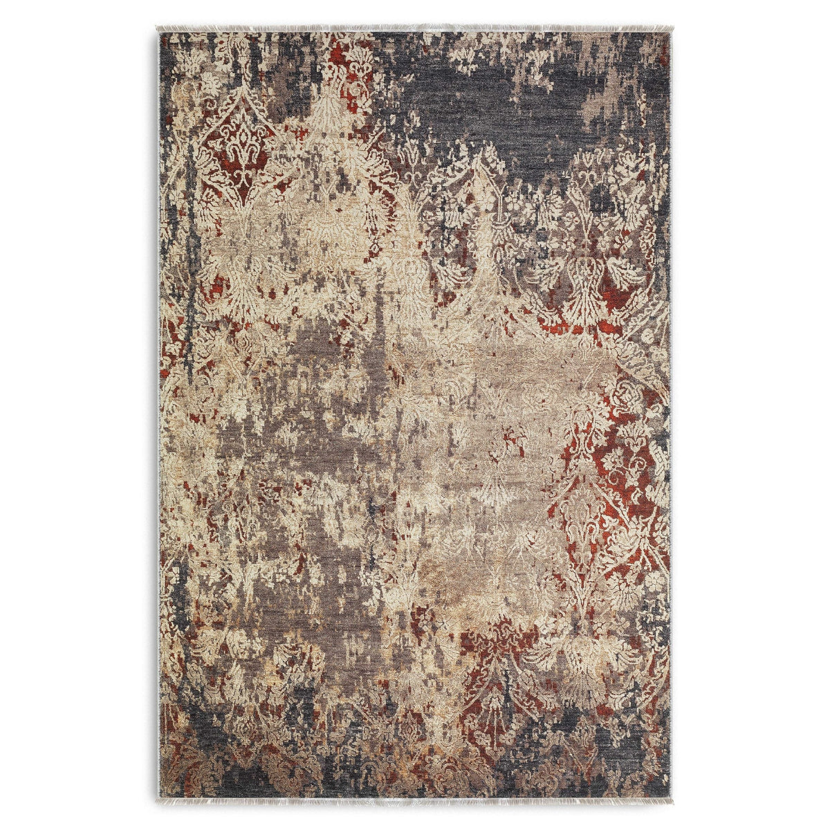 Détail du motif du tapis ethnique vintage bleu marine lavable Léonie