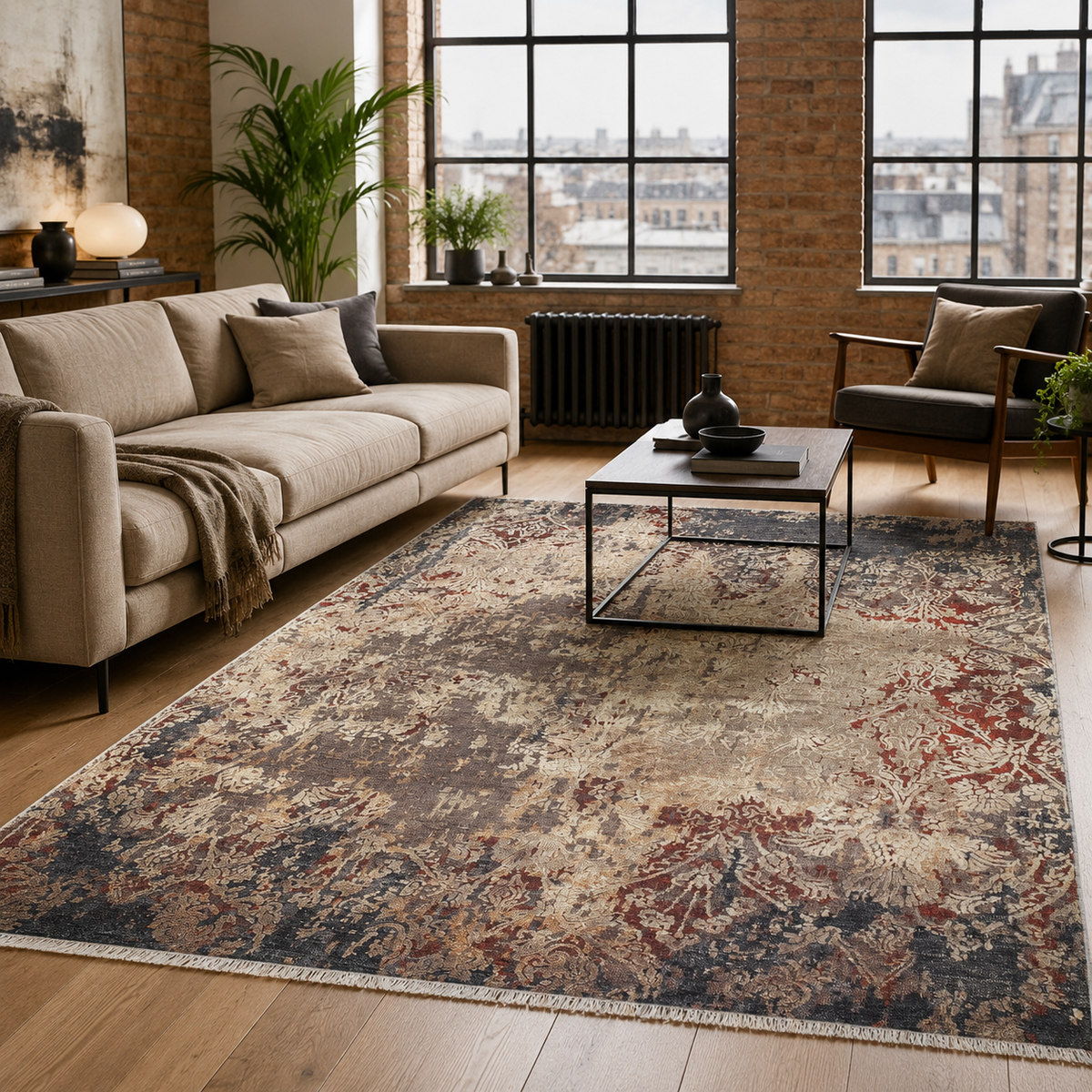Tapis Ethnique Vintage Bleu Marine Lavable Léonie, vue 3