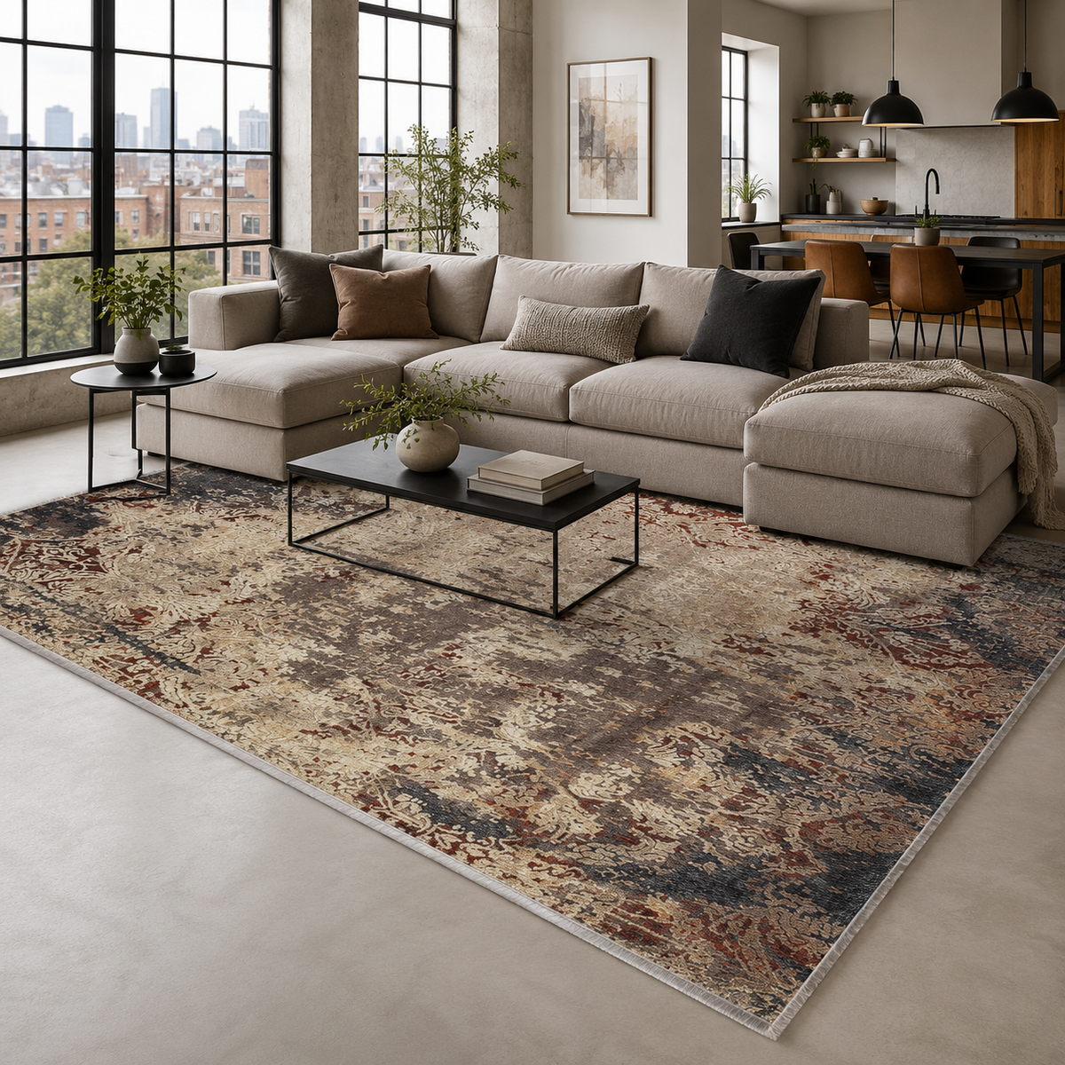 Tapis Ethnique Vintage Bleu Marine Lavable Léonie, vue 4