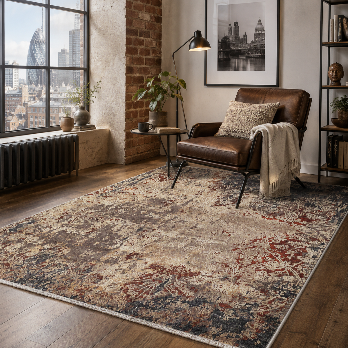 Tapis Ethnique Vintage Bleu Marine Lavable Léonie, vue 8