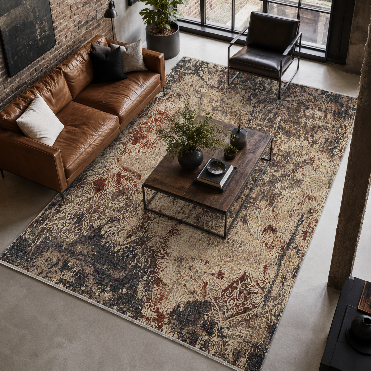 Tapis Ethnique Vintage Bleu Marine Lavable Léonie, vue 9