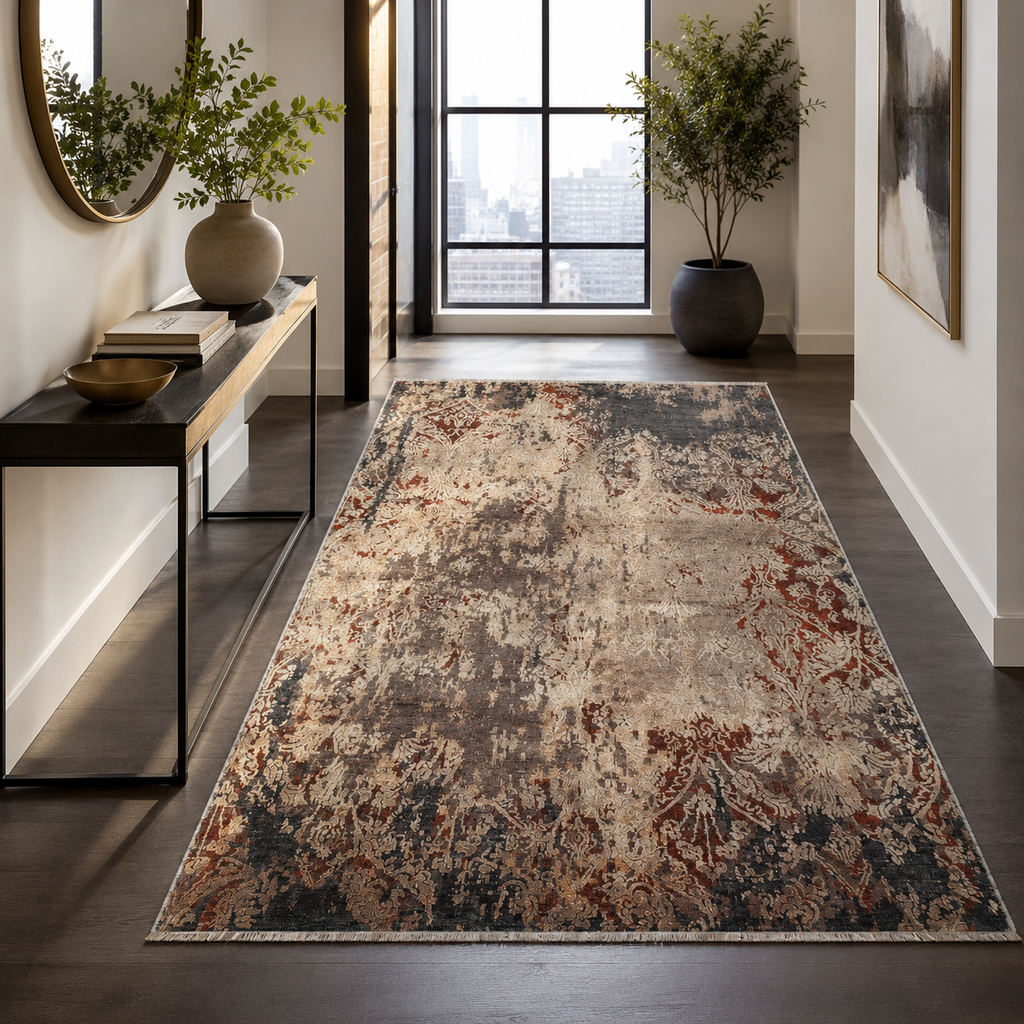 Tapis Ethnique Vintage Bleu Marine Lavable Léonie, vue 10
