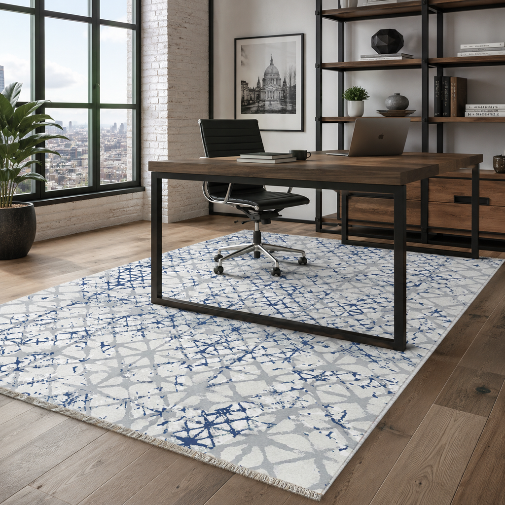 Tapis Géométrique Moderne Bleu Marine Lavable Salomé, vue 7