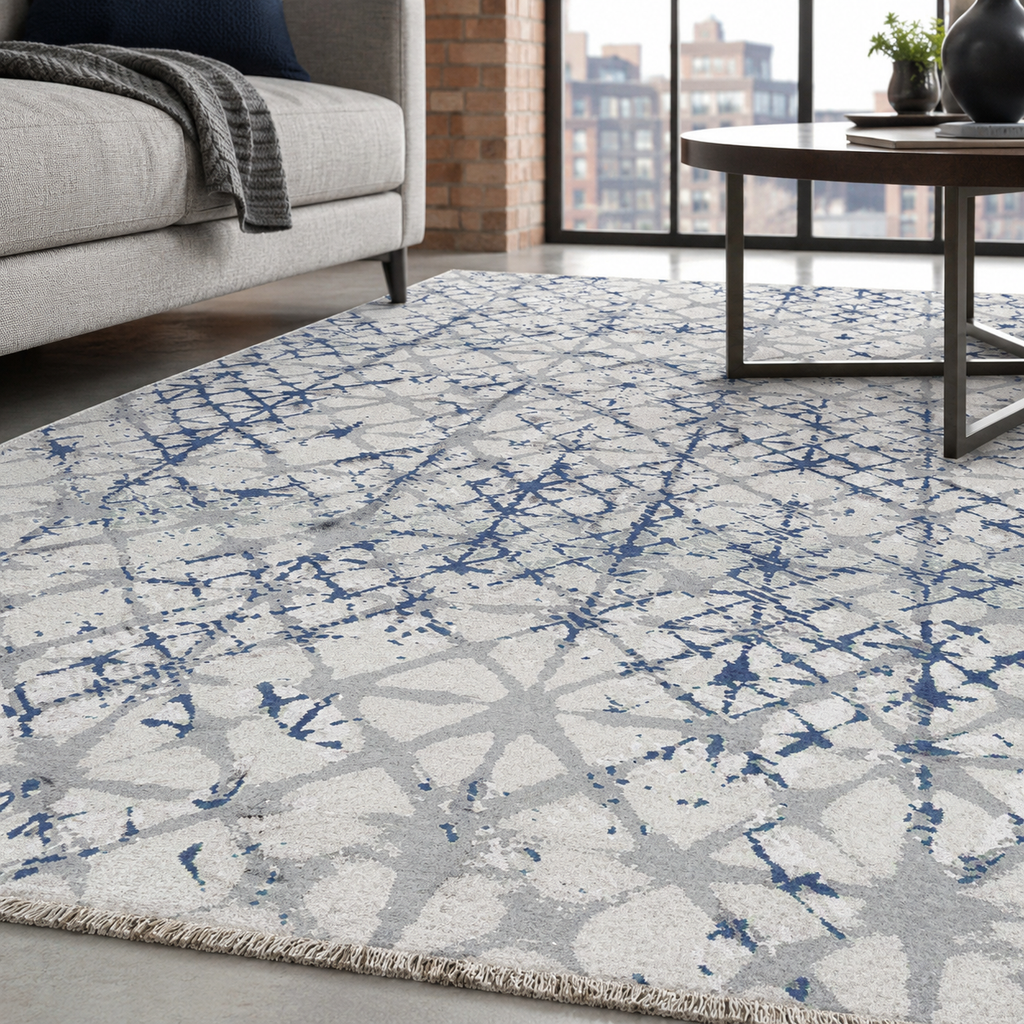 Tapis Géométrique Moderne Bleu Marine Lavable Salomé, vue 9